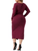 Plus Size Dress for Women Long Sleeve Crew Neck Side Slit Ruched Bodycon Dresses
