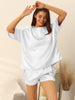 Womens Satin Sleepwear 2 Piece Lounge Shorts and Short Sleeves T-Shirt with Pockets Soft Pajama Sets