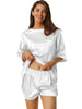 Womens Satin Sleepwear 2 Piece Lounge Shorts and Short Sleeves T-Shirt with Pockets Soft Pajama Sets