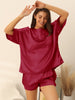 Womens Satin Sleepwear 2 Piece Lounge Shorts and Short Sleeves T-Shirt with Pockets Soft Pajama Sets