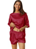Womens Satin Sleepwear 2 Piece Lounge Shorts and Short Sleeves T-Shirt with Pockets Soft Pajama Sets
