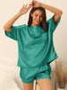 Womens Satin Sleepwear 2 Piece Lounge Shorts and Short Sleeves T-Shirt with Pockets Soft Pajama Sets
