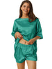 Womens Satin Sleepwear 2 Piece Lounge Shorts and Short Sleeves T-Shirt with Pockets Soft Pajama Sets