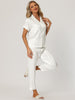 Womens Satin Striped Button Down Sleepwear Short Sleeve Long Pants Pajama Set