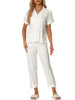 Womens Satin Striped Button Down Sleepwear Short Sleeve Long Pants Pajama Set