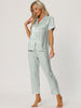 Womens Satin Striped Button Down Sleepwear Short Sleeve Long Pants Pajama Set