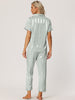 Womens Satin Striped Button Down Sleepwear Short Sleeve Long Pants Pajama Set