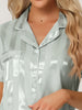 Womens Satin Striped Button Down Sleepwear Short Sleeve Long Pants Pajama Set