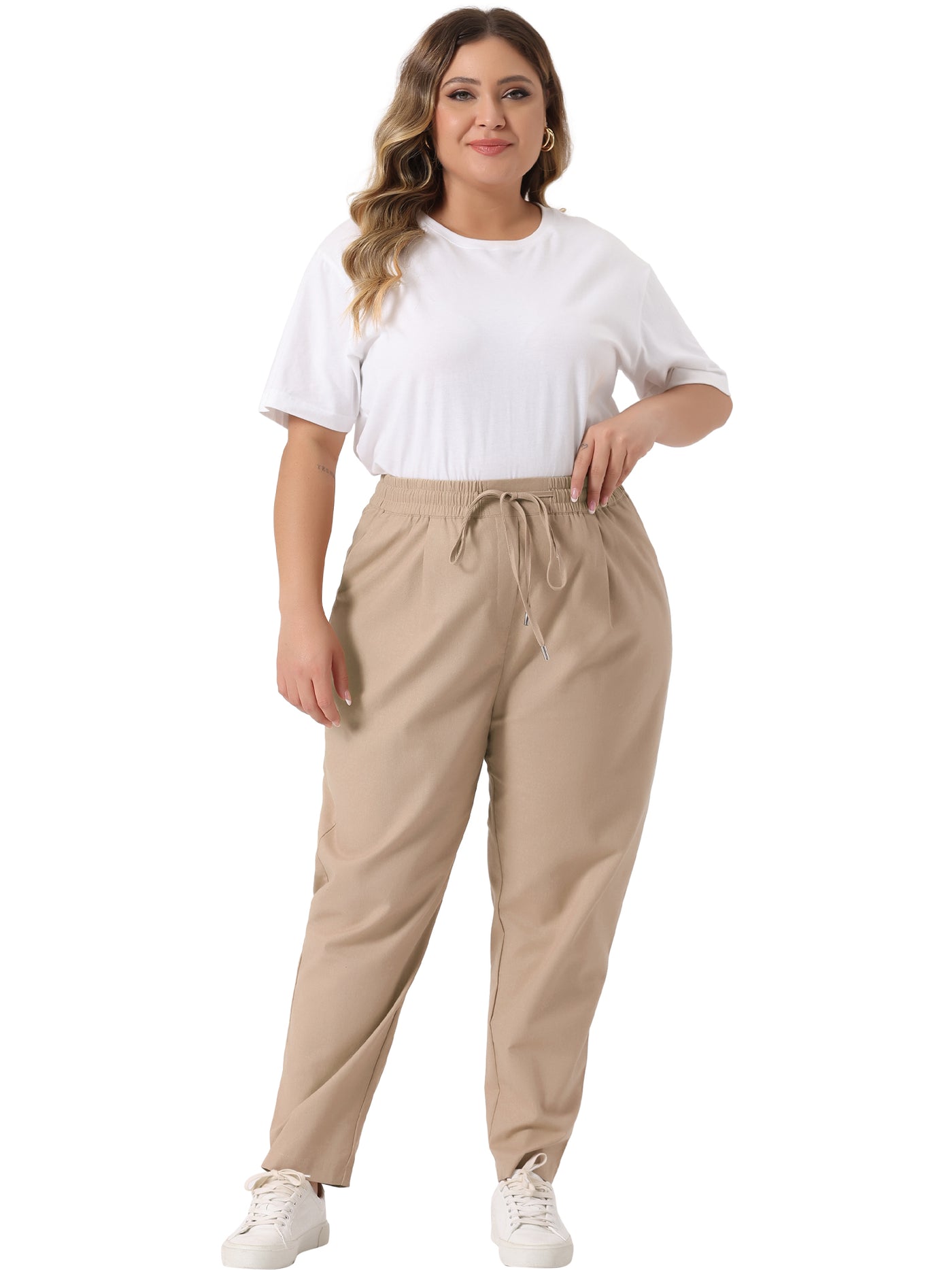 Bublédon Plus Size Pants for Women Straight Leg Drawstring Elastic Loose Comfy Trousers with Pockets