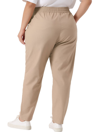 Plus Size Pants for Women Straight Leg Drawstring Elastic Loose Comfy Trousers with Pockets