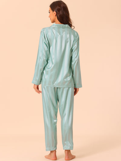 Womens Satin Sleepwear Soft Button Down Nightwear with Pants Pajama Set
