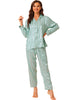 Womens Satin Sleepwear Soft Button Down Nightwear with Pants Pajama Set
