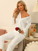 Womens Satin Sleepwear Soft Button Down Nightwear with Pants Pajama Set