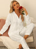 Womens Satin Sleepwear Soft Button Down Nightwear with Pants Pajama Set