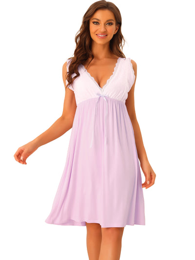Womens Sleeveless Pajamas V Neck Sleepwear Lace Trim Lounge Nightgowns