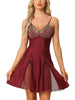 Womens Lingerie Babydoll Satin Mesh Inset Sweet Nightgown Mini Chemise Dress