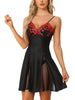 Womens Lingerie Babydoll Satin Mesh Inset Sweet Nightgown Mini Chemise Dress