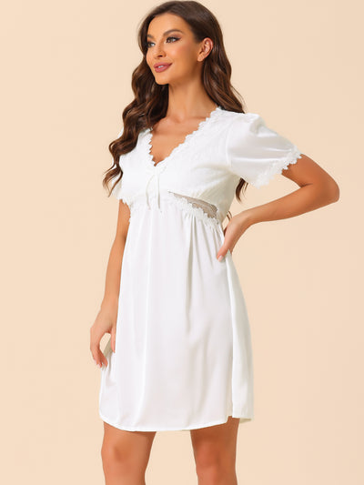 Womens Pajamas Short Sleeves V Neck Sleepwear Lace Trim Lounge Nightgowns