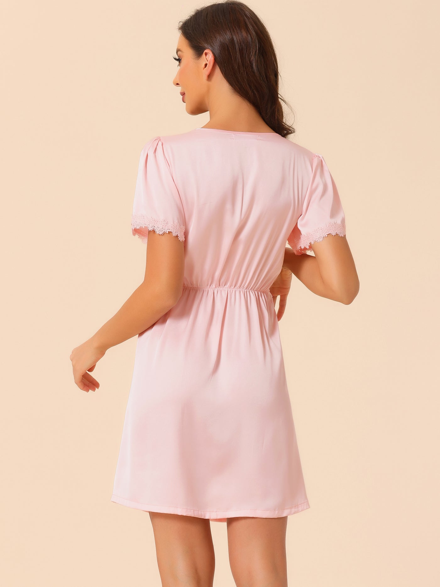 Bublédon Womens Pajamas Short Sleeves V Neck Sleepwear Lace Trim Lounge Nightgowns