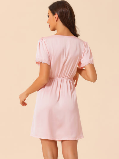 Womens Pajamas Short Sleeves V Neck Sleepwear Lace Trim Lounge Nightgowns