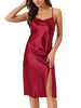 Womens Satin Nightshirt Sleeveless Backless Slit Midi Nightgown