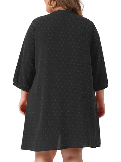Plus Size Cardigan for Women Open Front 3/4 Sleeve Swiss Dots Lightweight Casual Cover Up