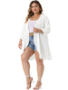 Plus Size Cardigan for Women Open Front 3/4 Sleeve Swiss Dots Lightweight Casual Cover Up