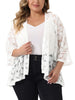 Plus Size Open Front 3/4 Sleeve Sheer Casual Lace Cover Up