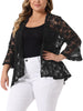 Plus Size Open Front 3/4 Sleeve Sheer Casual Lace Cover Up