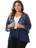 Plus Size Open Front 3/4 Sleeve Sheer Casual Lace Cover Up