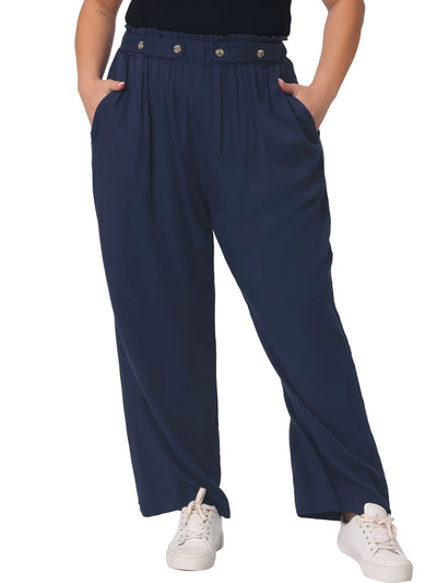 Plus Size Palazzo Stretchy High Waisted with Pocket Wide Leg Pants