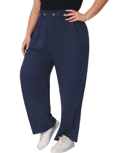 Plus Size Palazzo Stretchy High Waisted with Pocket Wide Leg Pants