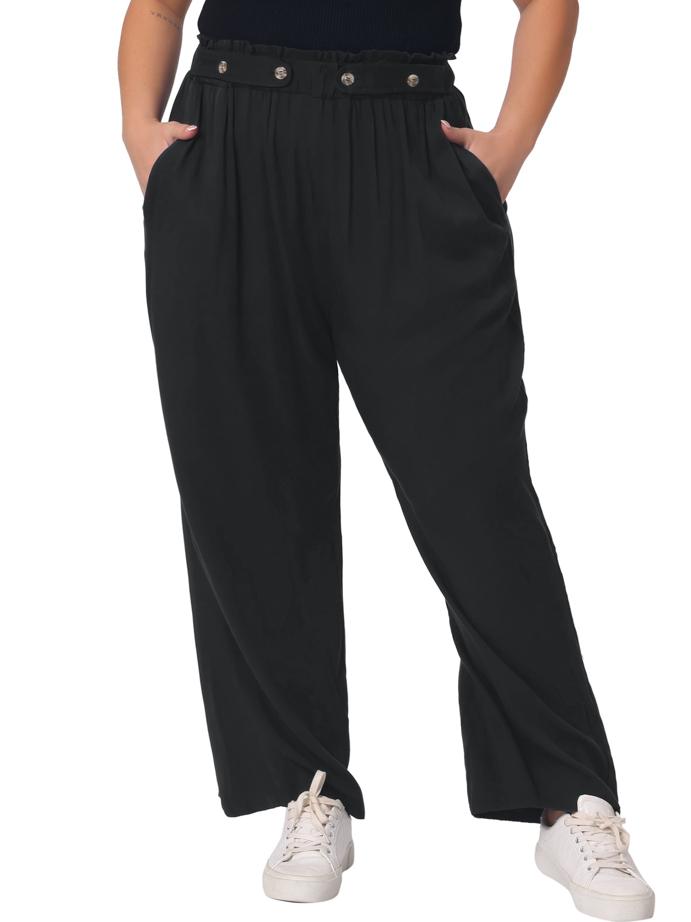 Bublédon Plus Size Palazzo Stretchy High Waisted with Pocket Wide Leg Pants