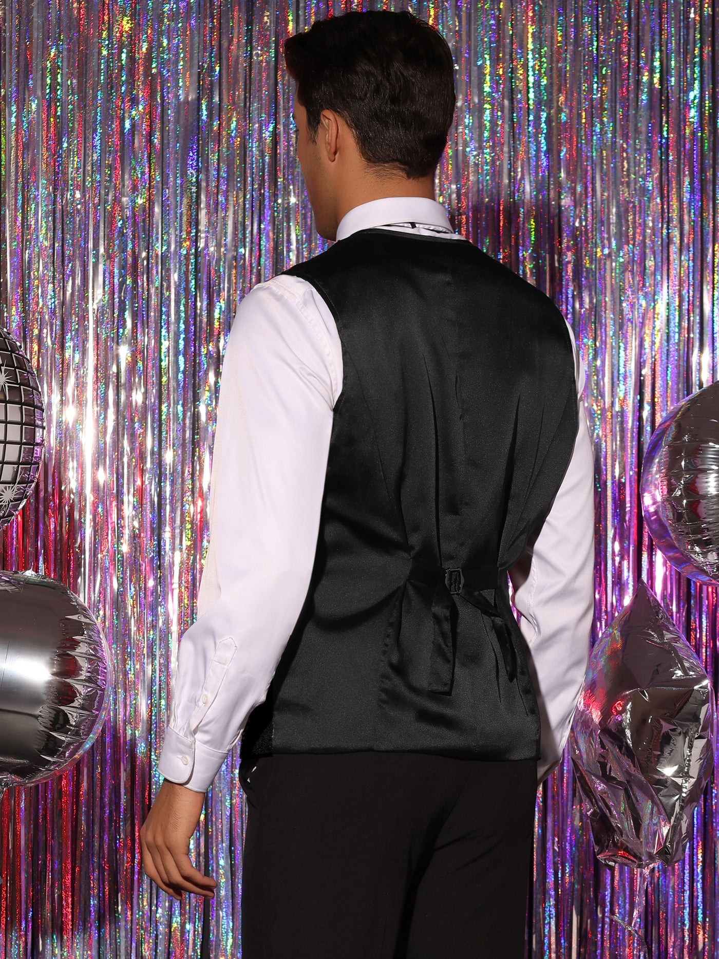 Bublédon Sequins Vest for Men's V-Neck Slim Fit Shiny Disco Party Sleeveless Waistcoat Bowtie