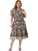 Plus Size Summer Dresses Boho for Women Casual V Neck Short Sleeve Floral Print Beach Midi Dress