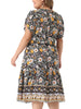 Plus Size Summer Dresses Boho for Women Casual V Neck Short Sleeve Floral Print Beach Midi Dress