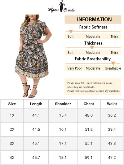 Plus Size Summer Dresses Boho for Women Casual V Neck Short Sleeve Floral Print Beach Midi Dress