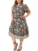 Plus Size Summer Dresses Boho for Women Casual V Neck Short Sleeve Floral Print Beach Midi Dress
