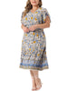 Plus Size Summer Dresses Boho for Women Casual V Neck Short Sleeve Floral Print Beach Midi Dress