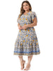 Plus Size Summer Dresses Boho for Women Casual V Neck Short Sleeve Floral Print Beach Midi Dress