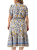 Plus Size Summer Dresses Boho for Women Casual V Neck Short Sleeve Floral Print Beach Midi Dress