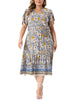 Plus Size Summer Dresses Boho for Women Casual V Neck Short Sleeve Floral Print Beach Midi Dress