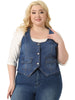 Plus Size Denim Jackets for Women Sleeveless Lightweight Button Jean Crop Waistcoat Vests
