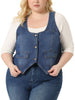 Plus Size Denim Jackets for Women Sleeveless Lightweight Button Jean Crop Waistcoat Vests