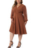 Plus Size Dresses for Women Long Sleeve Swiss Dots Wrap V Neck Formal Knee Length Dress
