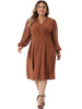 Plus Size Dresses for Women Long Sleeve Swiss Dots Wrap V Neck Formal Knee Length Dress