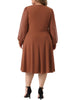 Plus Size Dresses for Women Long Sleeve Swiss Dots Wrap V Neck Formal Knee Length Dress