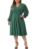 Plus Size Dresses for Women Long Sleeve Swiss Dots Wrap V Neck Formal Knee Length Dress
