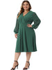 Plus Size Dresses for Women Long Sleeve Swiss Dots Wrap V Neck Formal Knee Length Dress