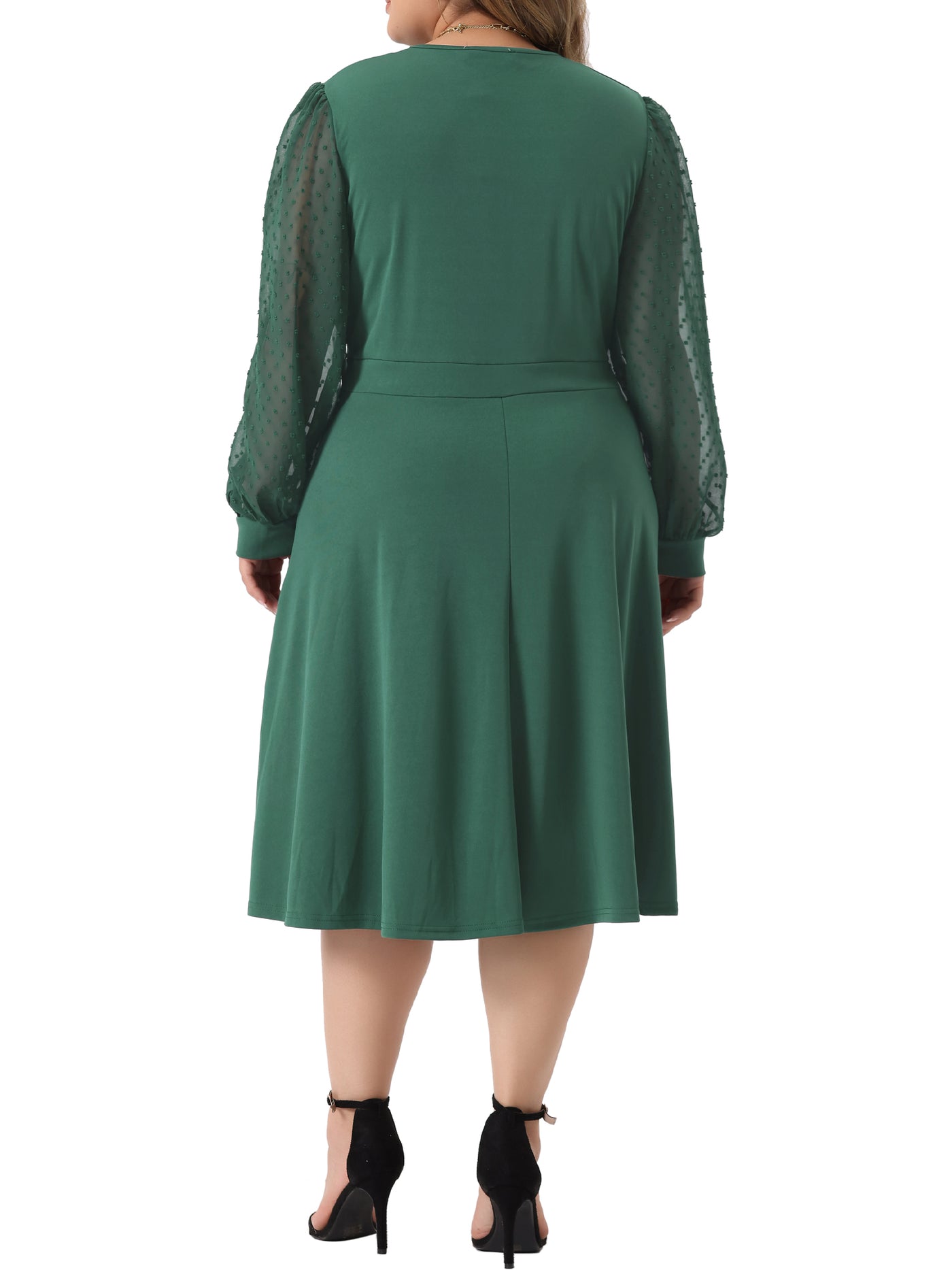 Bublédon Plus Size Dresses for Women Long Sleeve Swiss Dots Wrap V Neck Formal Knee Length Dress